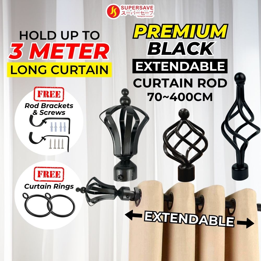 SUPERSAVE Extendable Curtain Rod Adjustable Curtain Rail Batang Besi