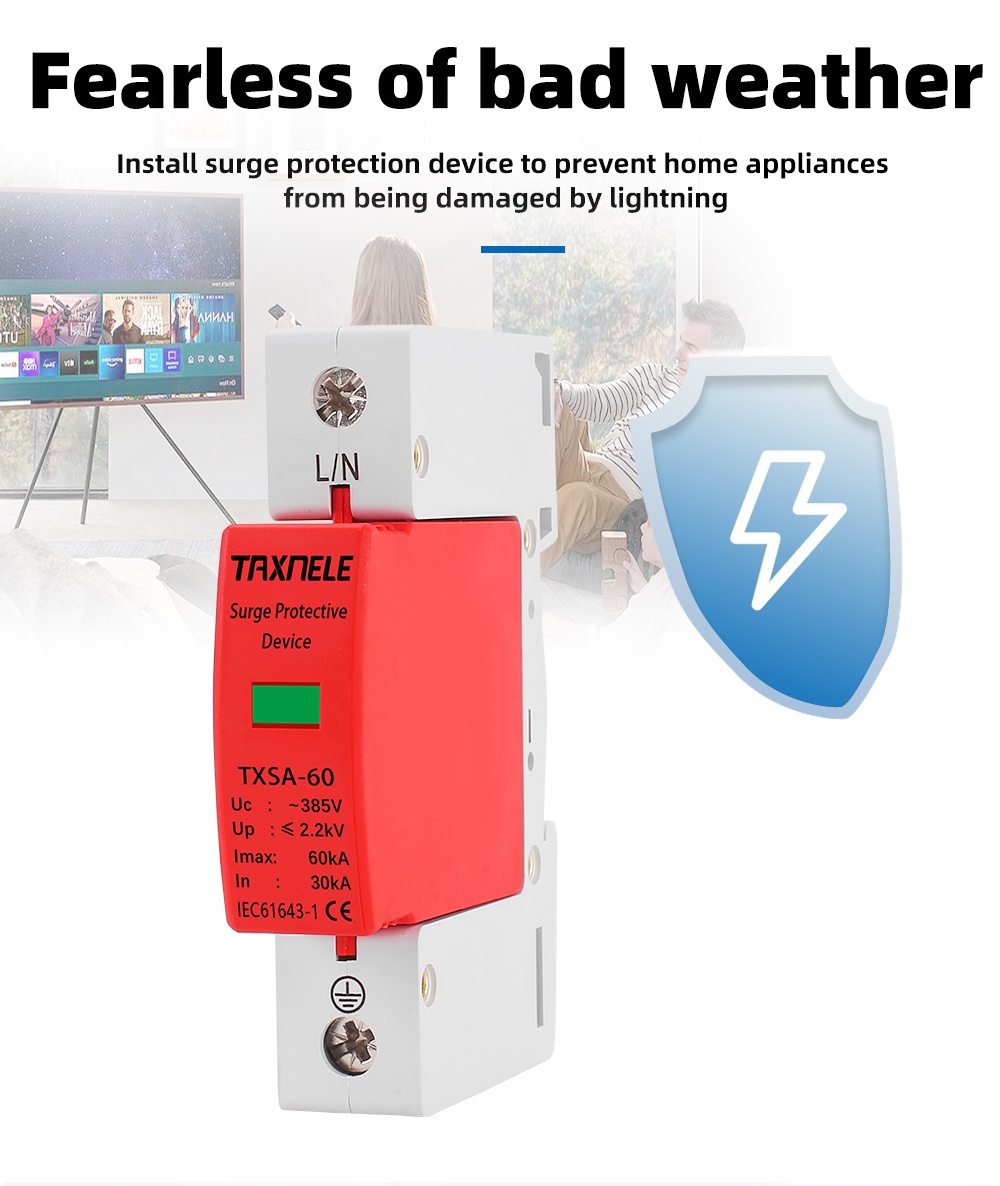 AC SPD 1P 385V 20KA 40KA 60KA House Lightning Surge Protector ...