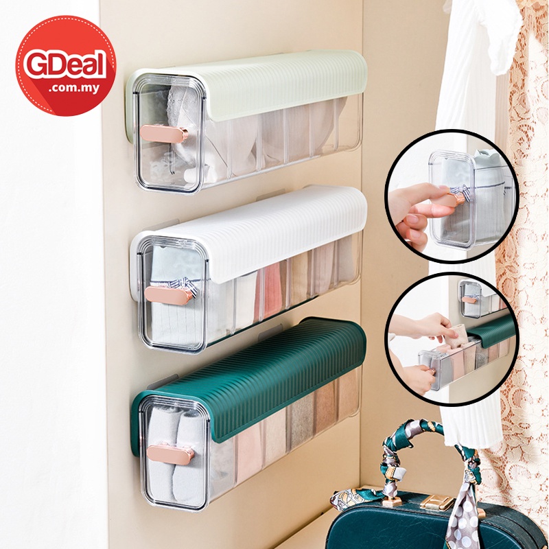 GDeal 3 in1 Wall Mounted Socks Storage Box Dustproof Pull Out Partition ...