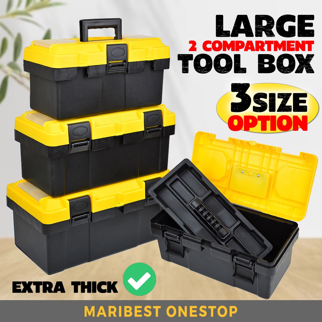 13-Inch Black Plastic Tool Box - Portable Hardware Storage, Made In USA