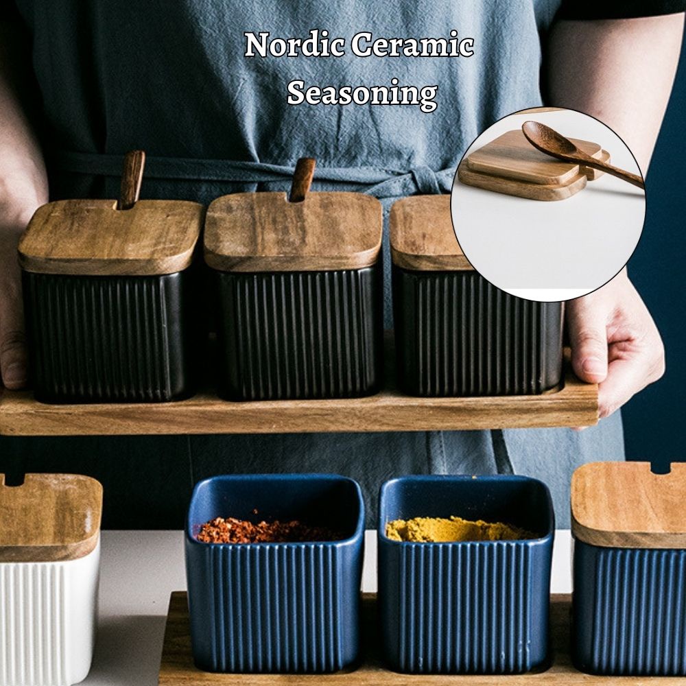 BSU Seasonings Bottle Ceramic Nordic Square Grains Ceramic Combination