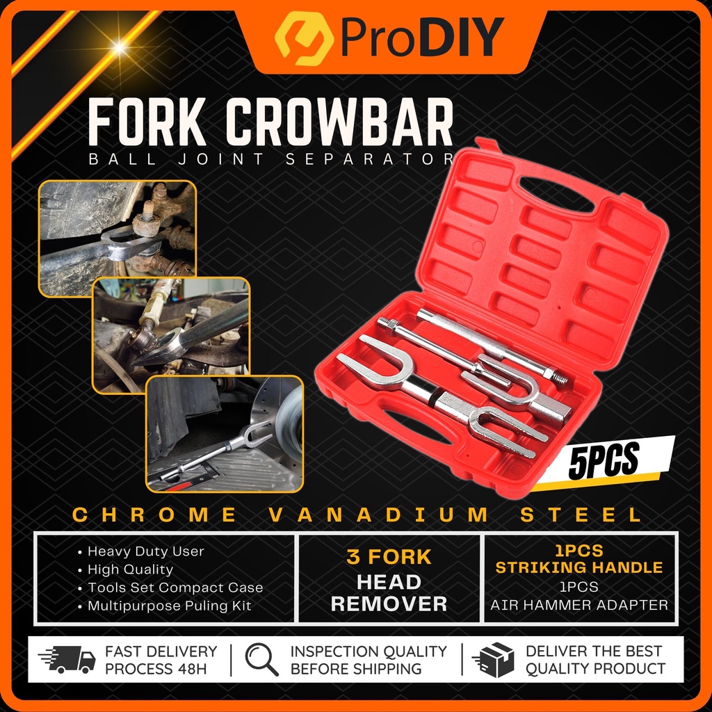 5PCS Fork Crowbar Ball Joint Separator Case Set Tool Pickle Steel Kit