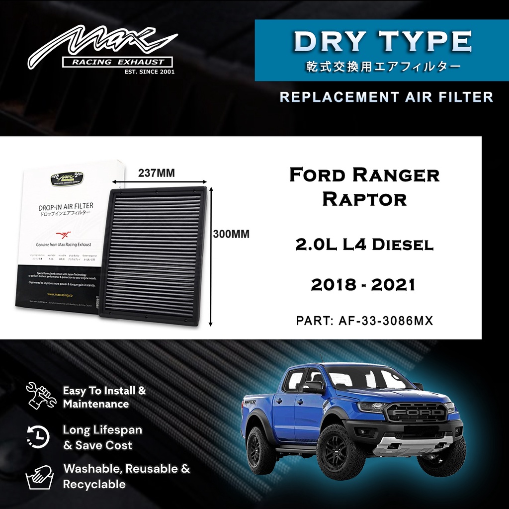Ford Ranger Raptor 2.0L L4 Diesel 2018-2021 33-3086MX Max Racing ...