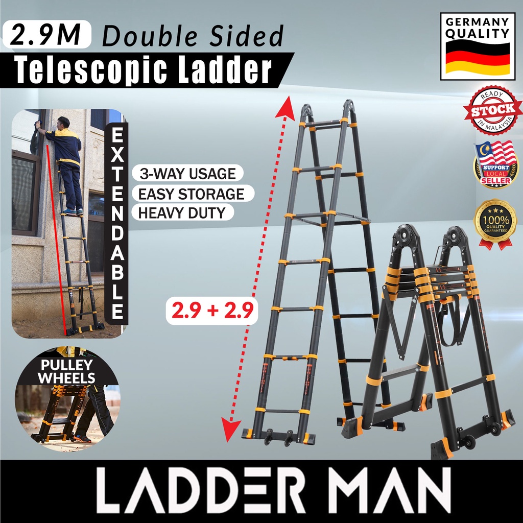 2.9M Double Sided Telescopic Ladder Extendable Foldable Portable ...