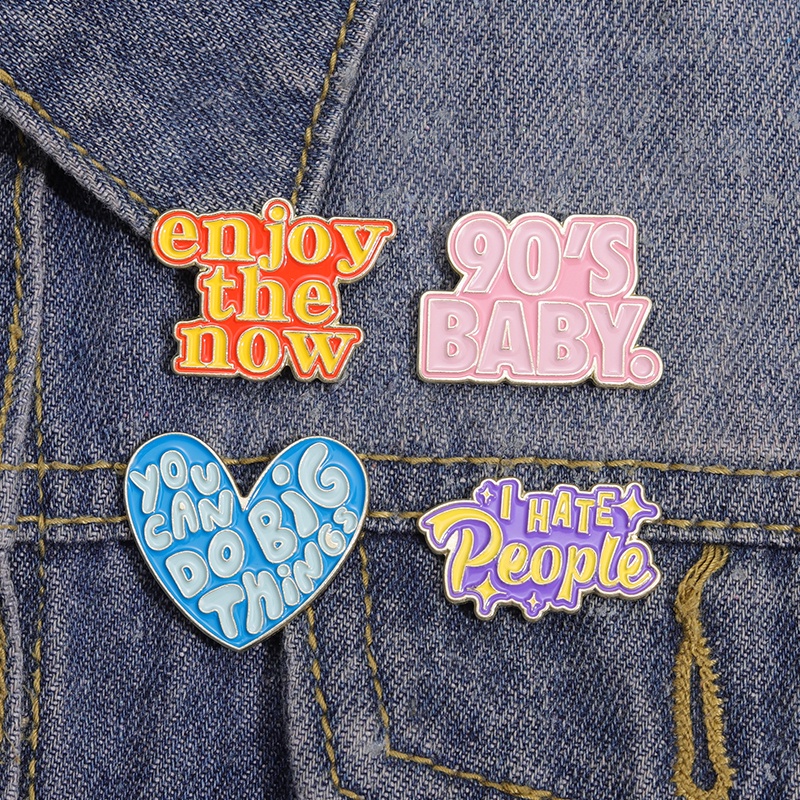 Creative Text Enamel Pins Funny English Be Happy Brooch Heart Lapel ...