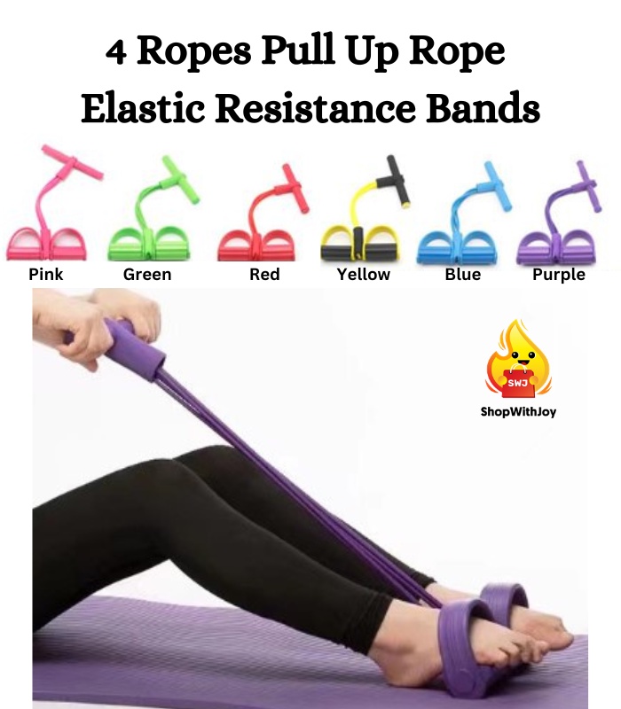 【ShopWithJoy】4 Ropes Pull Rope Elastic Resistance band Exercise Body ...