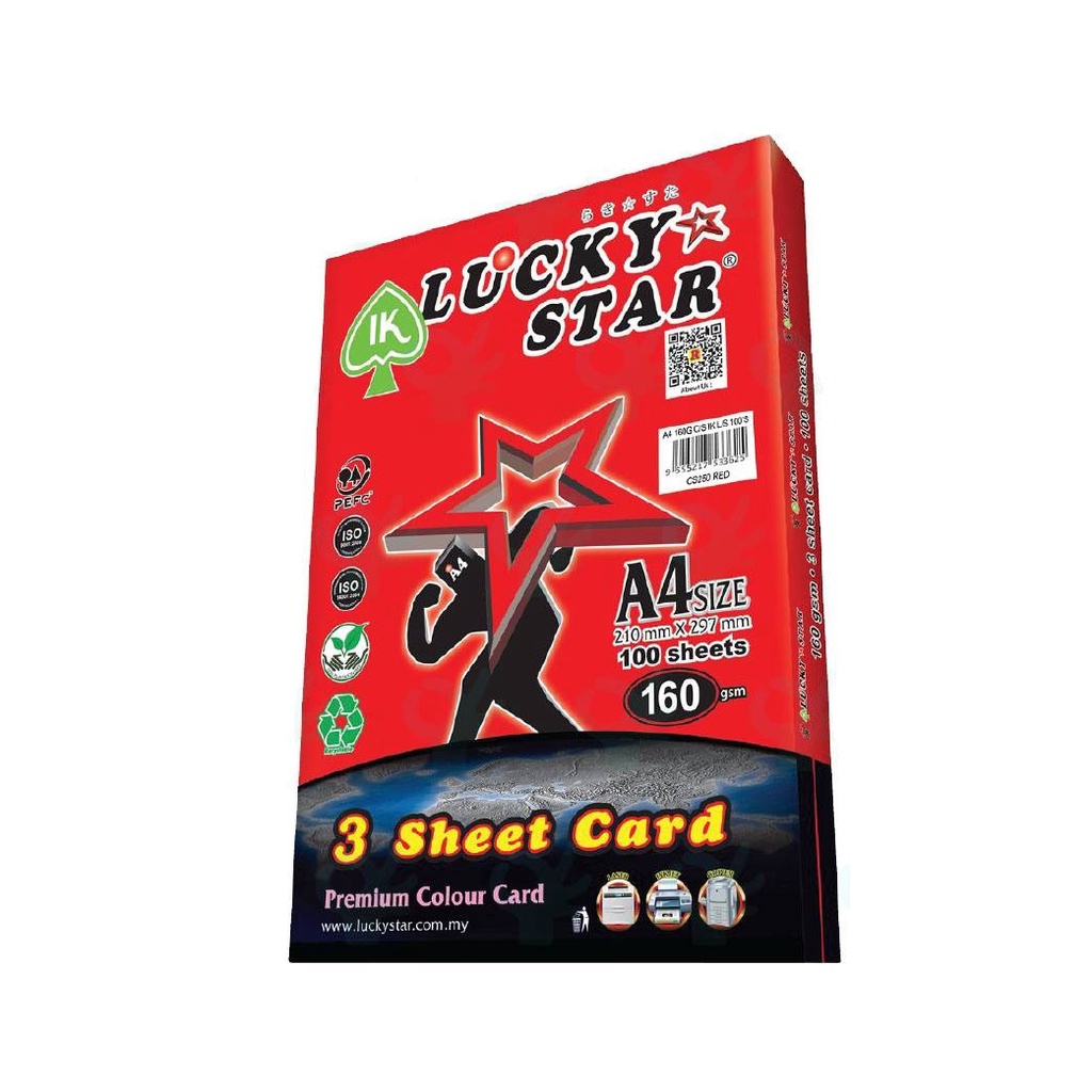 Lucky Star 3 Sheet Card Colours Paper A4 160gsm 100 Sheets (Wide Colors ...