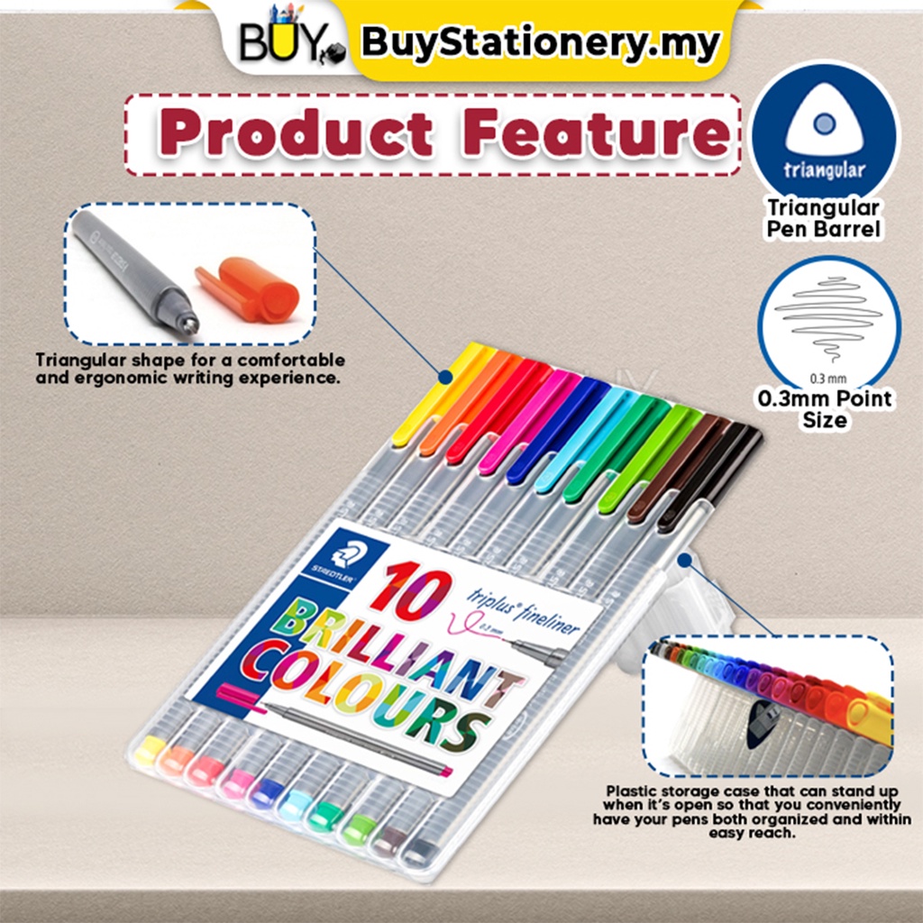 Staedtler Triplus Fineliner Pen 0.3mm Triangular Colour Pen Warna Note