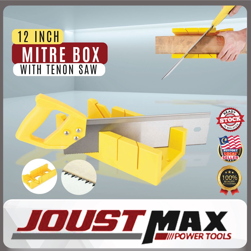 300mm 12" Mitre Box With Yellow Tenon Saw Wainscoting Miter Storage 45