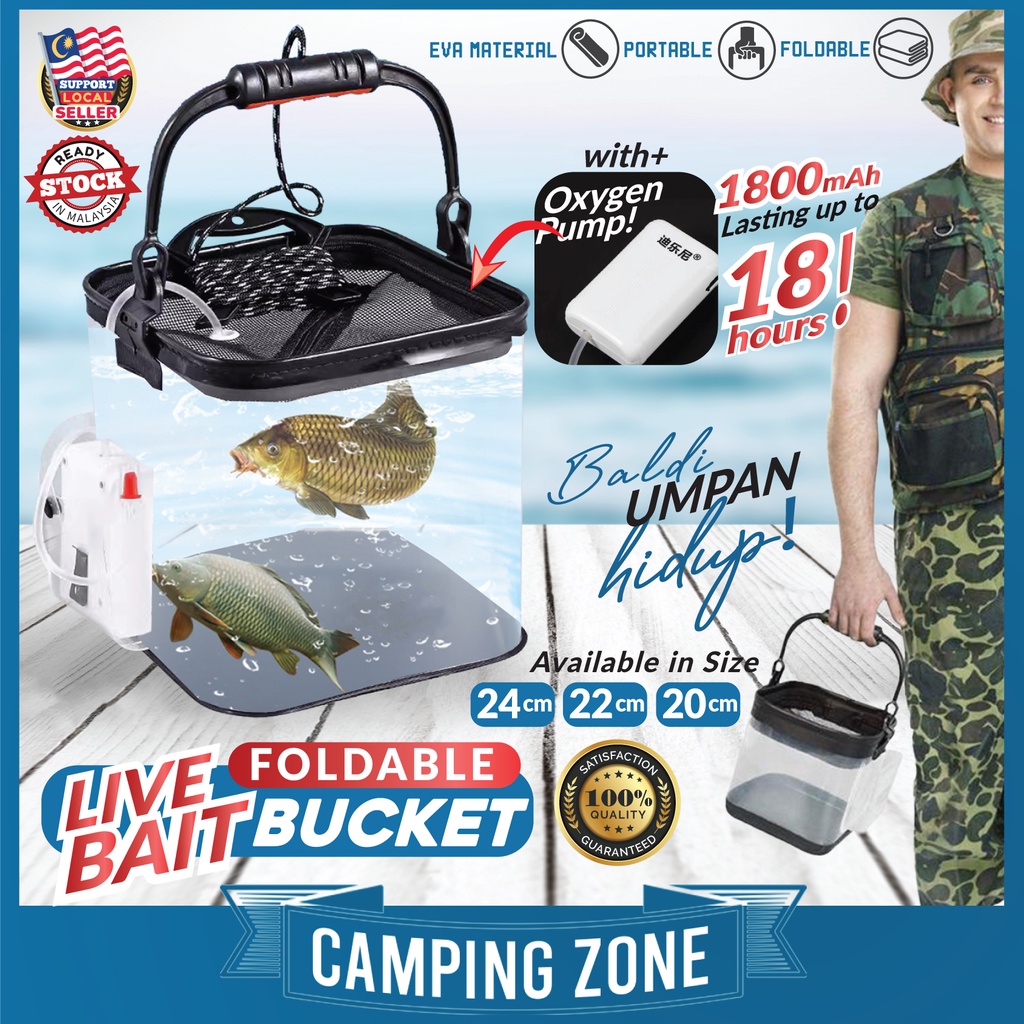 10L Collapsible Live Bait Bucket + Rechargeable Air Pump