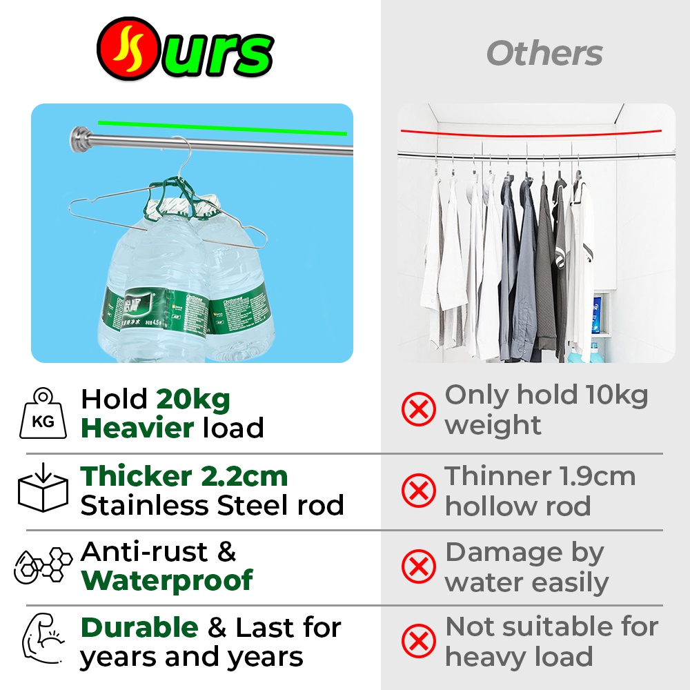 SUPERSAVE Rod Langsir Stainless Steel Curtain Hanger Adjustable ...