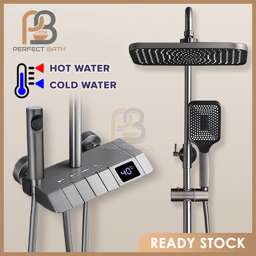 Perfect Bath Gun Grey Shower Set 360° Rotating Showerhead With Handheld