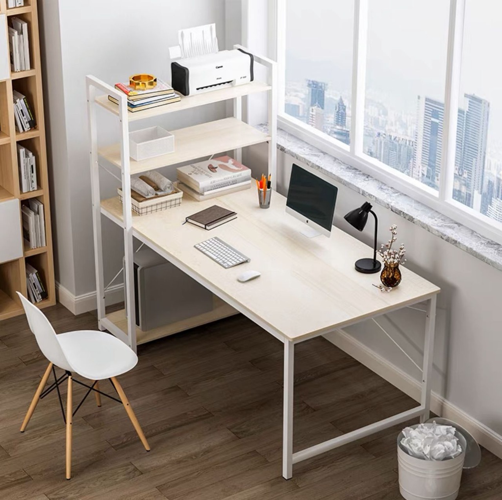 Computer Table With 4 Tier Book Shelf Desk Writing Dekstop 3 Grid Meja ...