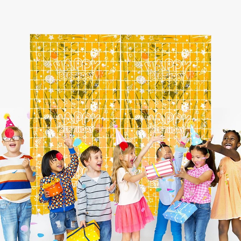 2m Foil Curtain Backdrop Color Glitter Movable Banner Happy Birthday ...