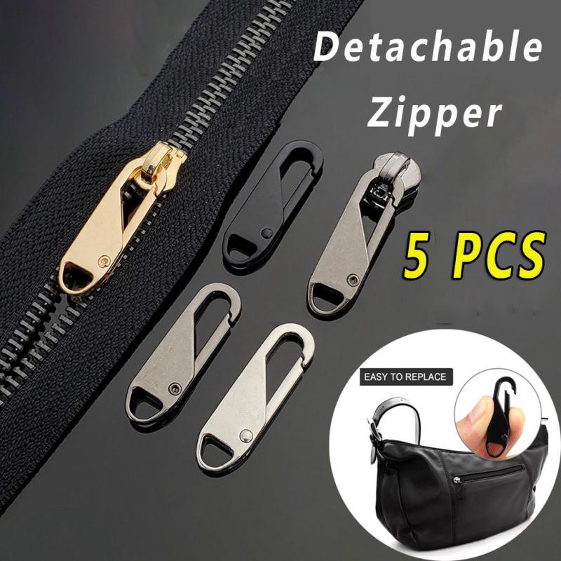 5PCS Waterproof Detachable Jacket Metal Fix Zipper Zip Pull Easy