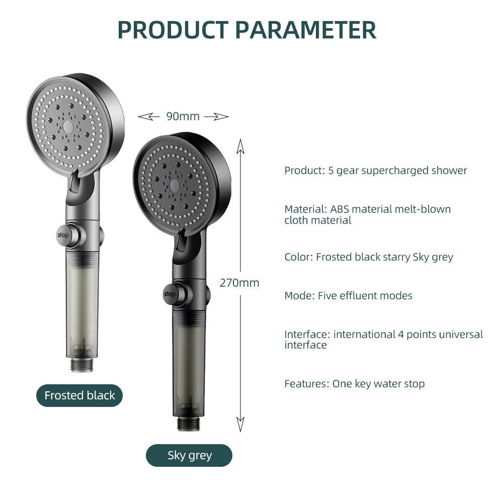 5 Modes Shower Head Adjustable High Pressure Water Saving Shower One ...