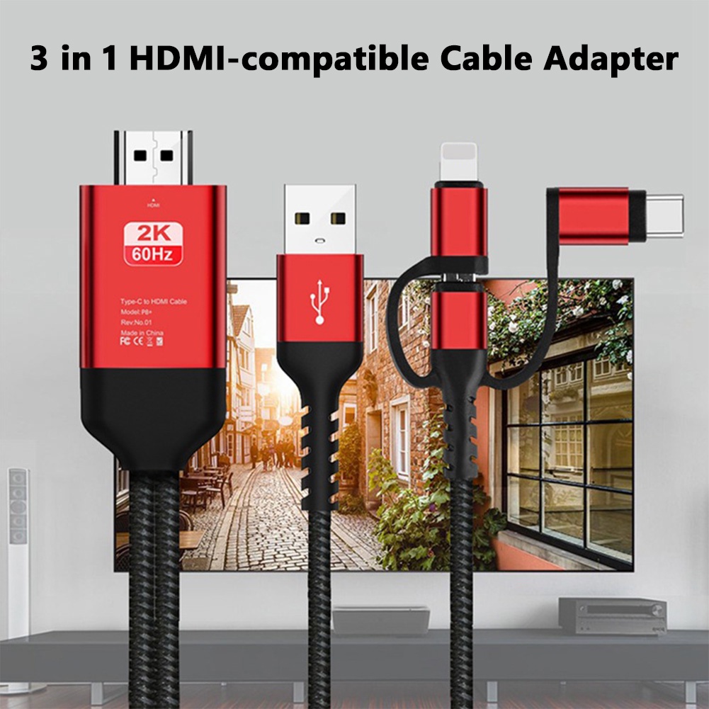 3 in 1 HDMI Cable Adapter USB C/Lightning/Micro USB MHL to HDMI ...