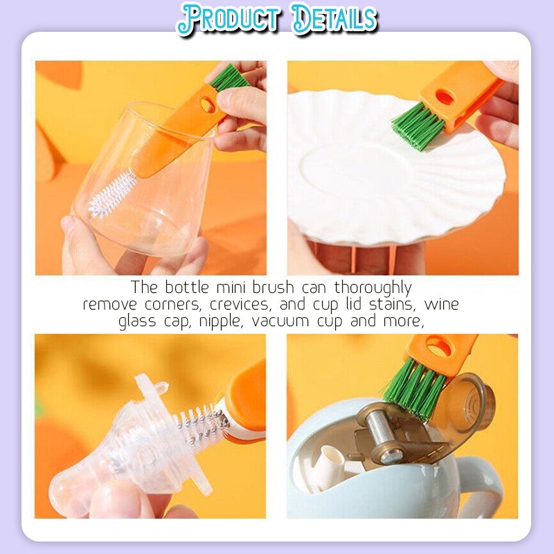 Brosse Multifonction 3-en-1 Pour Nettoyer Les Goulots Et Recoins - Brosses Silicone U-shaped Et Pointe Rigide - Pour Bouteilles, Tasses, Couvercles