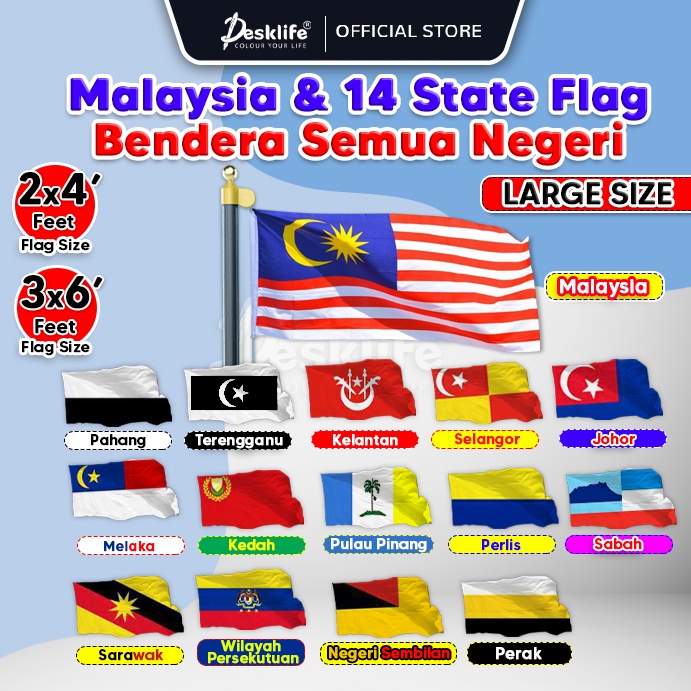 Desklife 2x4 3x6 Set Bendera Malaysia Semua 14 Negeri All State Country