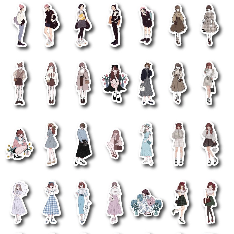 JIANWU 50 Sheets Literary Kawaii Princess Girl Character Sticker ...