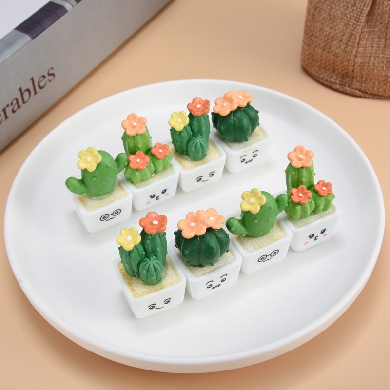 1/5Pcs Mini Resin Cactus Figurines Ornaments / Succulent Bonsai Decor ...