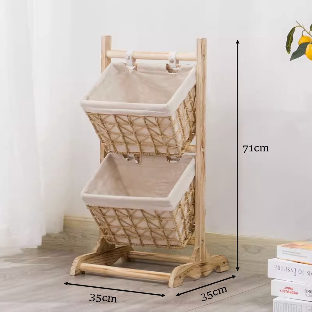 Romantika 2tier 3tier NATURAL WOVEN RACK iron storage basket organizer ...