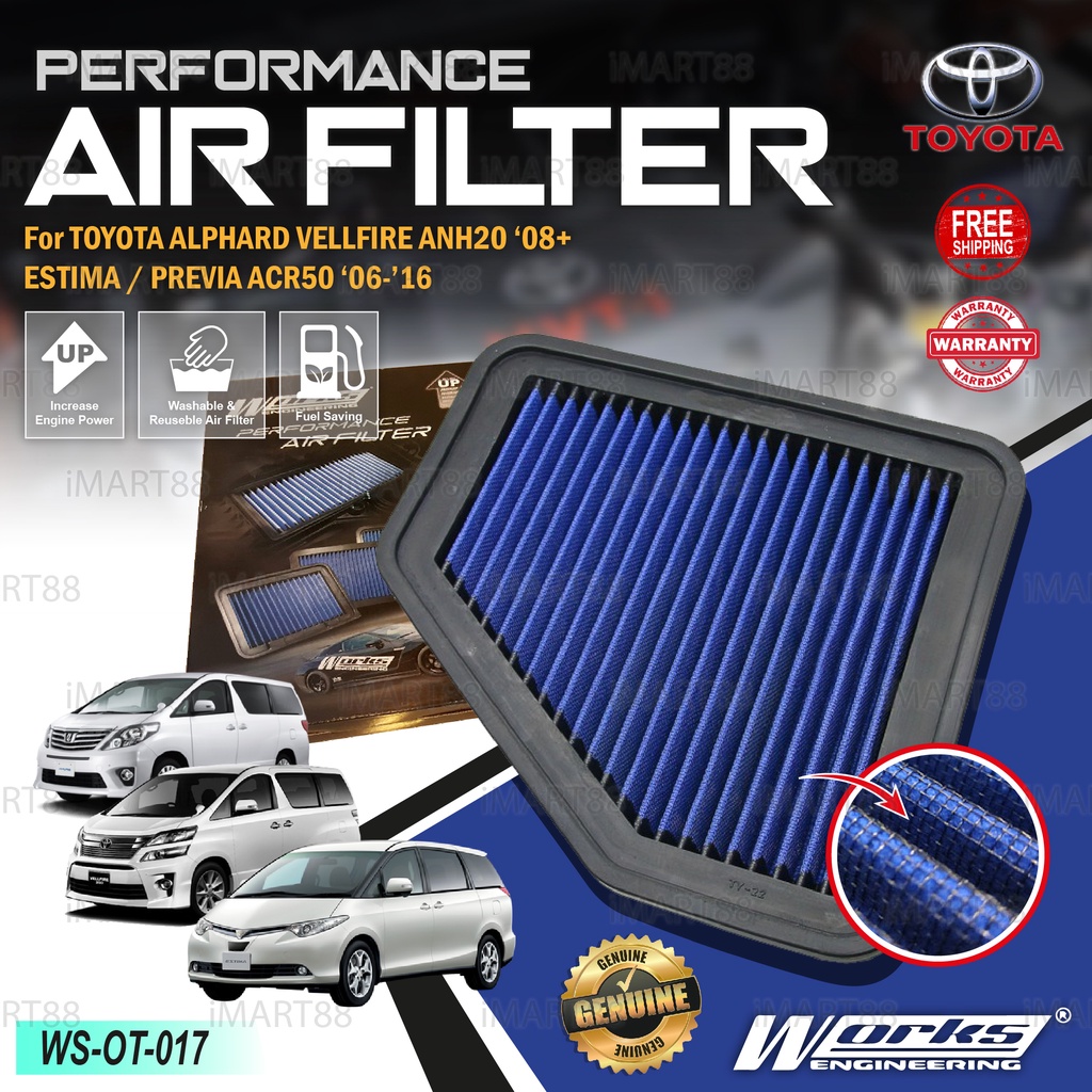 Works Engineering Drop In Air Filter Toyota Alphard Vellfire ANH20 2008 ...