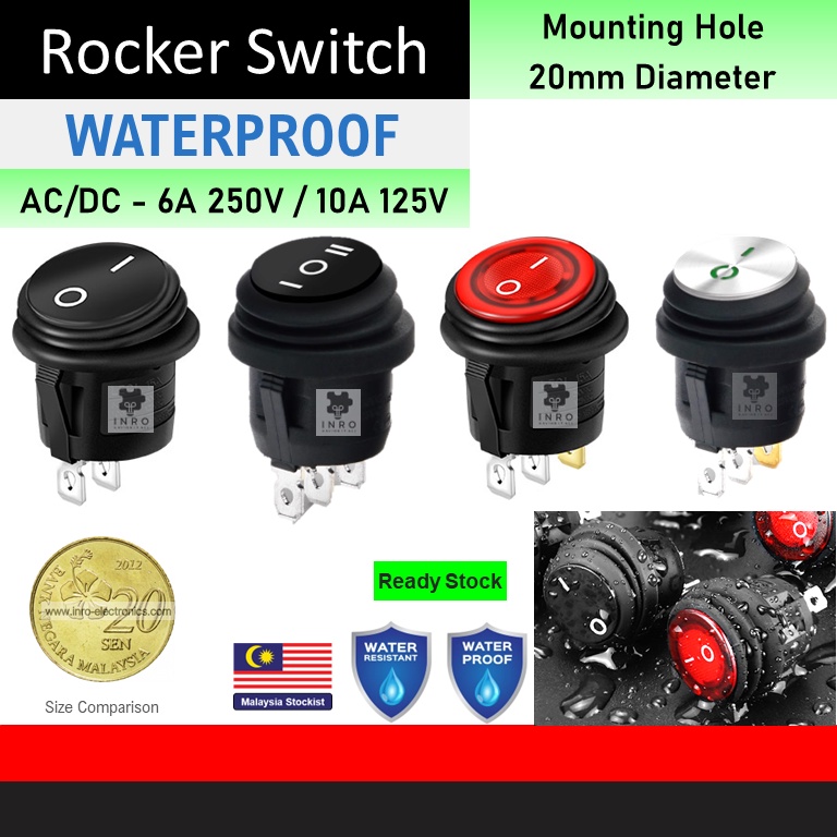 [AC DC] Round Waterproof 2 Pin 3 Pin Round Rocker Switch AC 240V On-Off ...