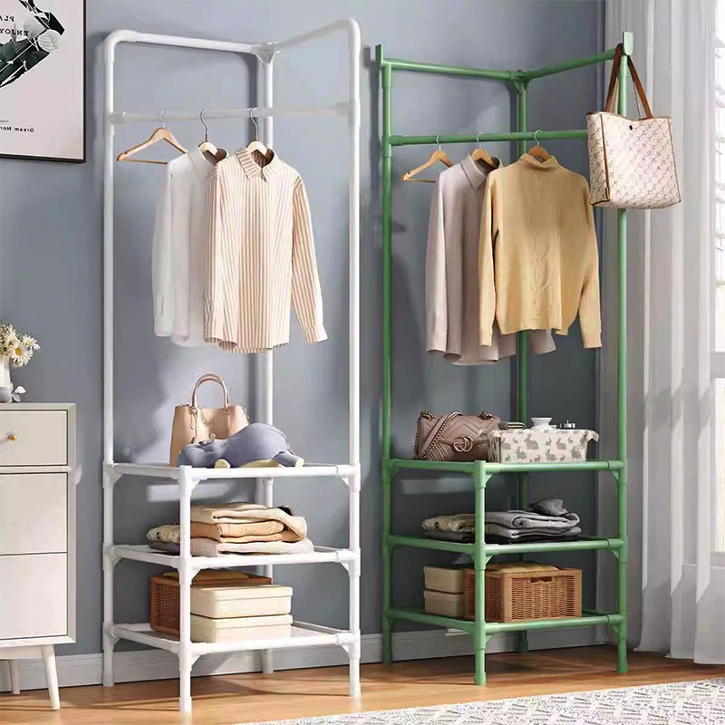 DIY Multi Tier Clothes Hanging Standing Rack Corner Coat Racks Handbag ...