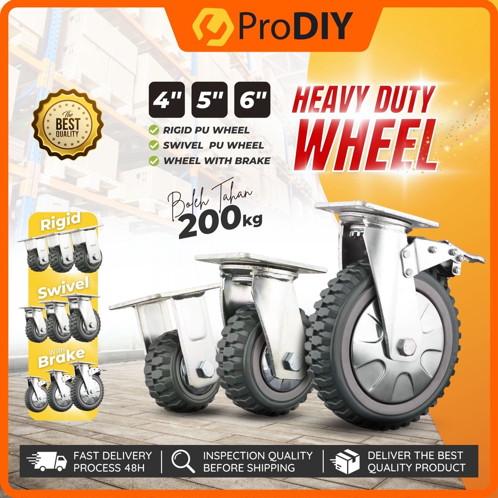 Heavy Duty PU Wheel 4'' 5'' 6'' Rigid Swivel With Brake 360 Degree ...