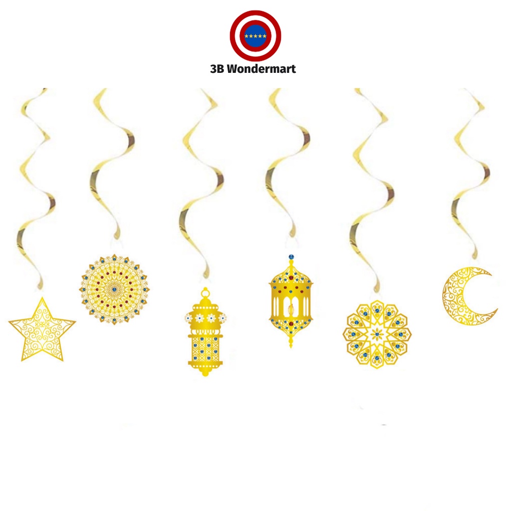 6pcs EID Mubarak Decoration Swirl Banner Star Moon Ceiling Hanging ...