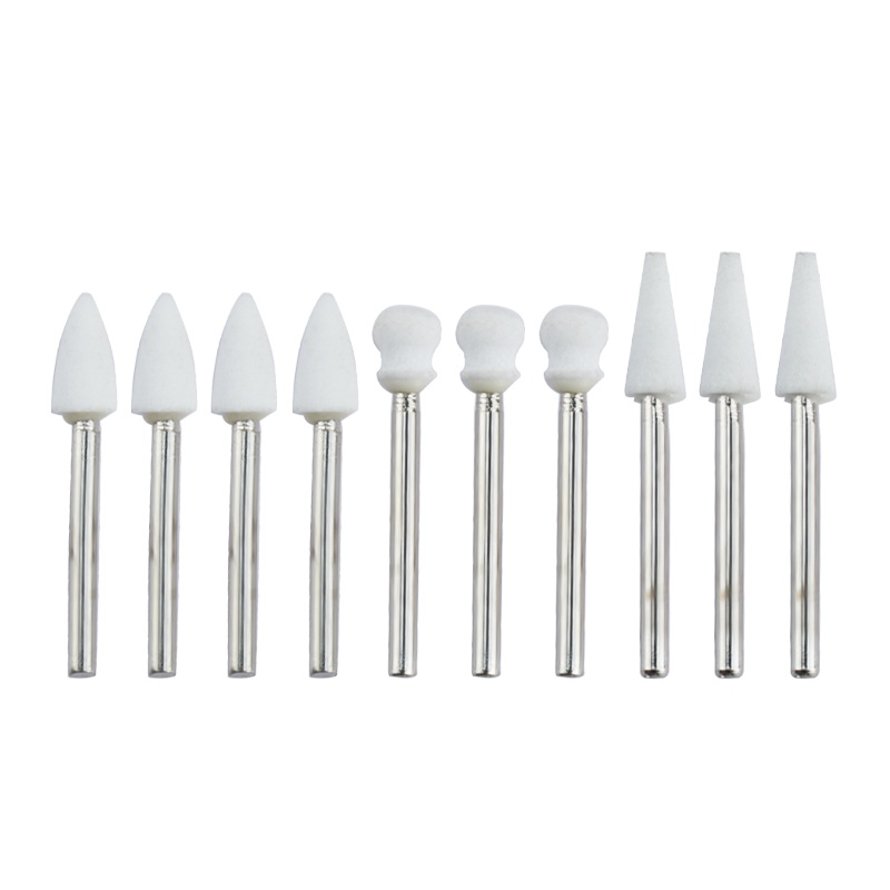 10pcs Box Dental White Stone Polishing Burs 1 6mm FG Cone Flame Round 