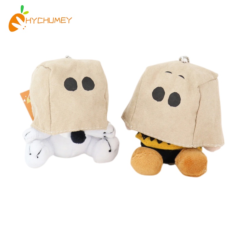 Hychumey 10cm Snoopy Charlie Brown Plush Keychain Face Covering