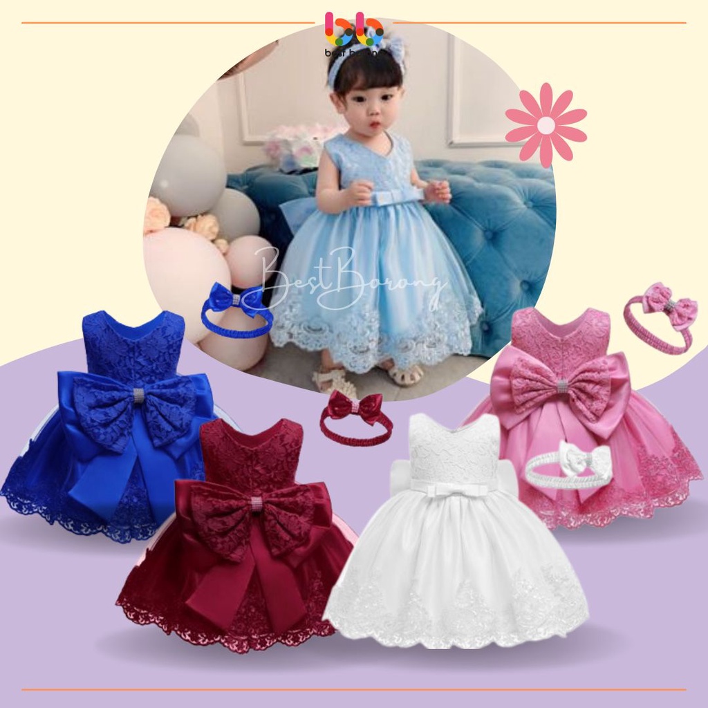 Baby Girl Wedding Lace Dress Children Kids Birthday Party Dresses Gaun Kembang Bayi Budak Perempuan Shopee Malaysia