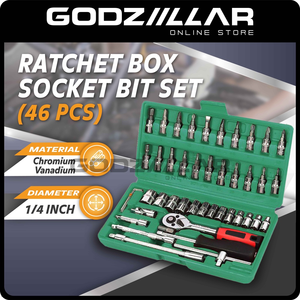 46pcs Chrome Vanadium Ratchet Socket Set Spanner Wrench Set Tool Box
