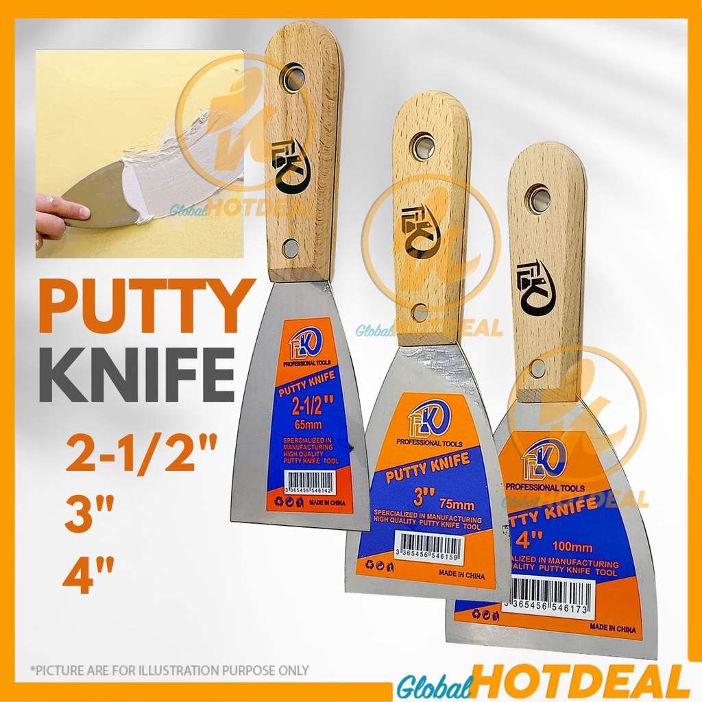 TLK Putty Knife Stainless Steel Putty Scrapers Wood Handle Taping Pisau