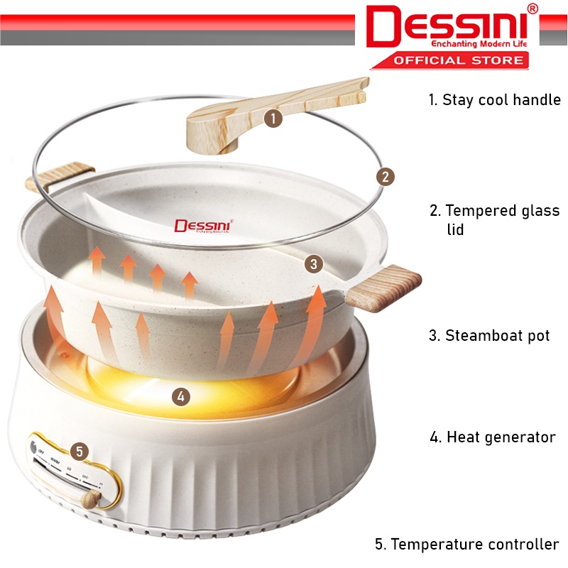 Dessini Italy Electric Cooker Hot Pot Steamboat Casserole Non Stick