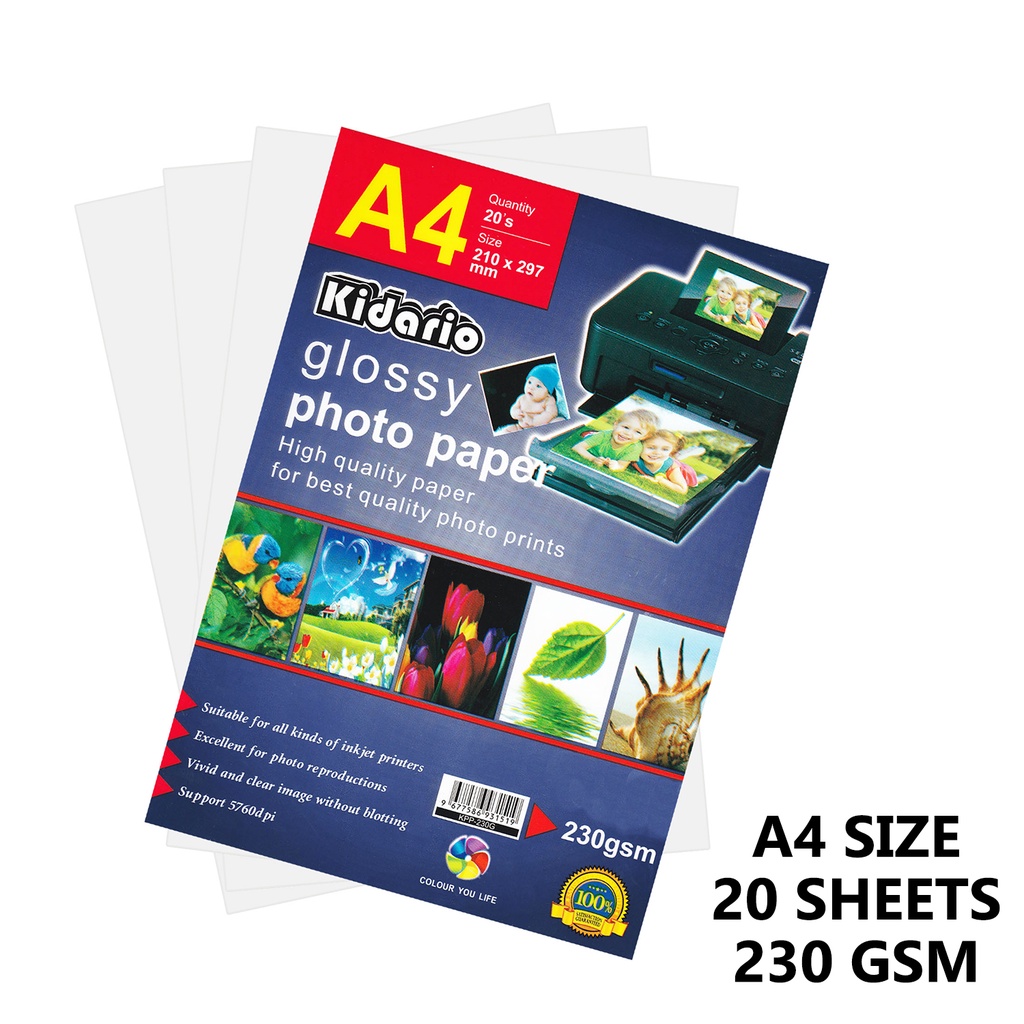 Kaki Jimat A4 Glossy Photo Paper Inkjet Printable High Quality Kertas Printing Gambar Waterproof