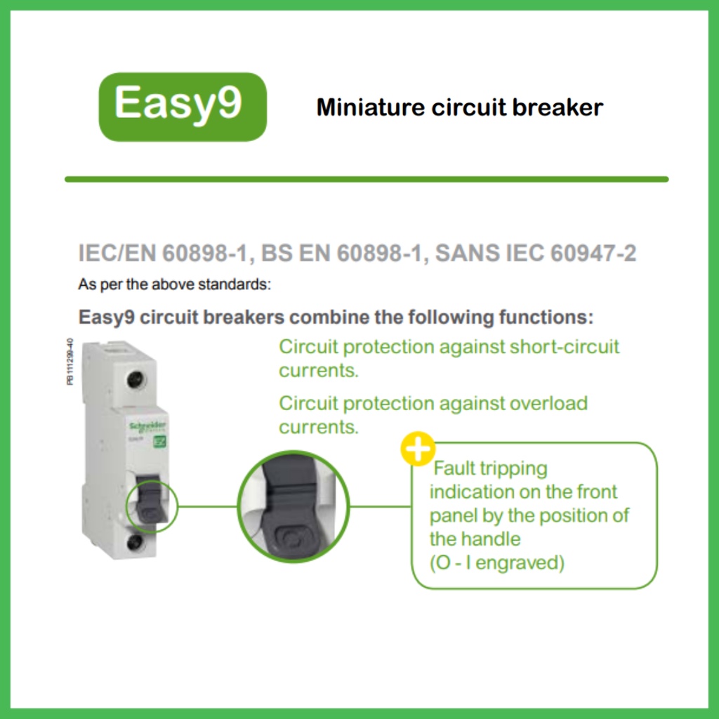 Schneider Electric Easy9 MCB 1P 4.5kA 6A 10A 16A 20A 25A 32A 40A 50A ...