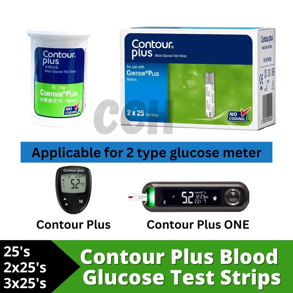 Contour Plus Blood Glucose Test Strips 25's / 2x25's / 3x25's Shopee