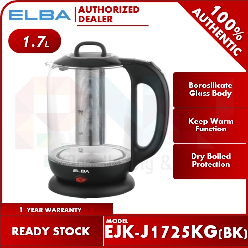 Elba 1.7L Borosilicate Glass Electric Jug Kettle with Keep Warm