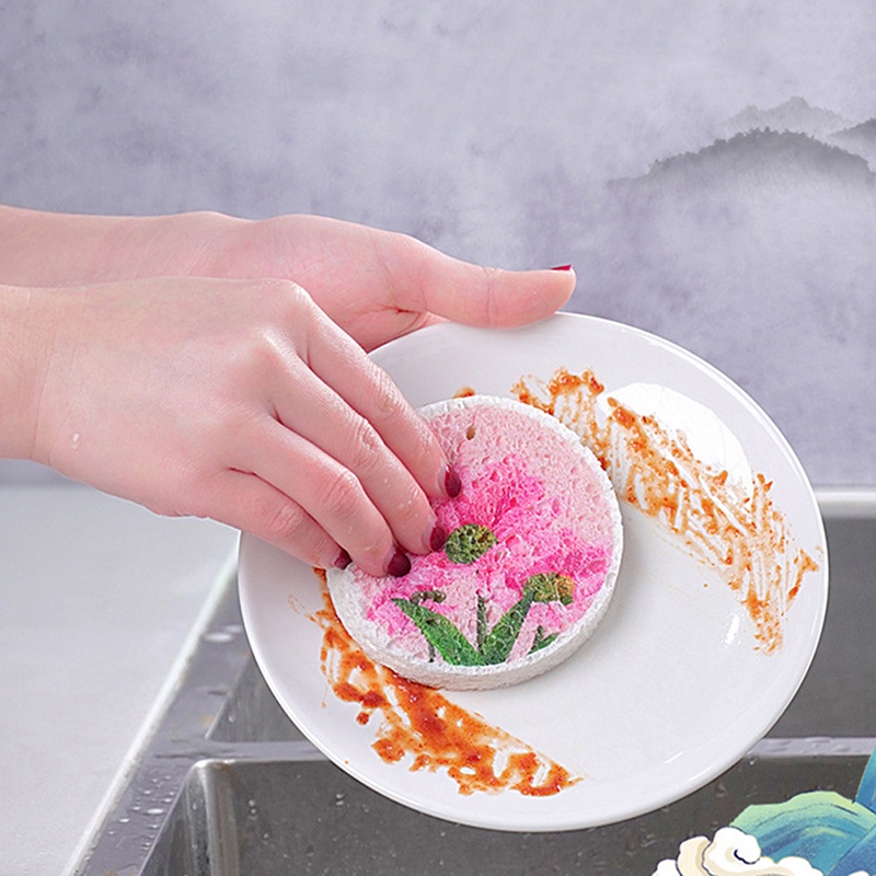 Round Compressed Sponge with Rope Wood Pulp Cotton Dishwashing Sponges ...