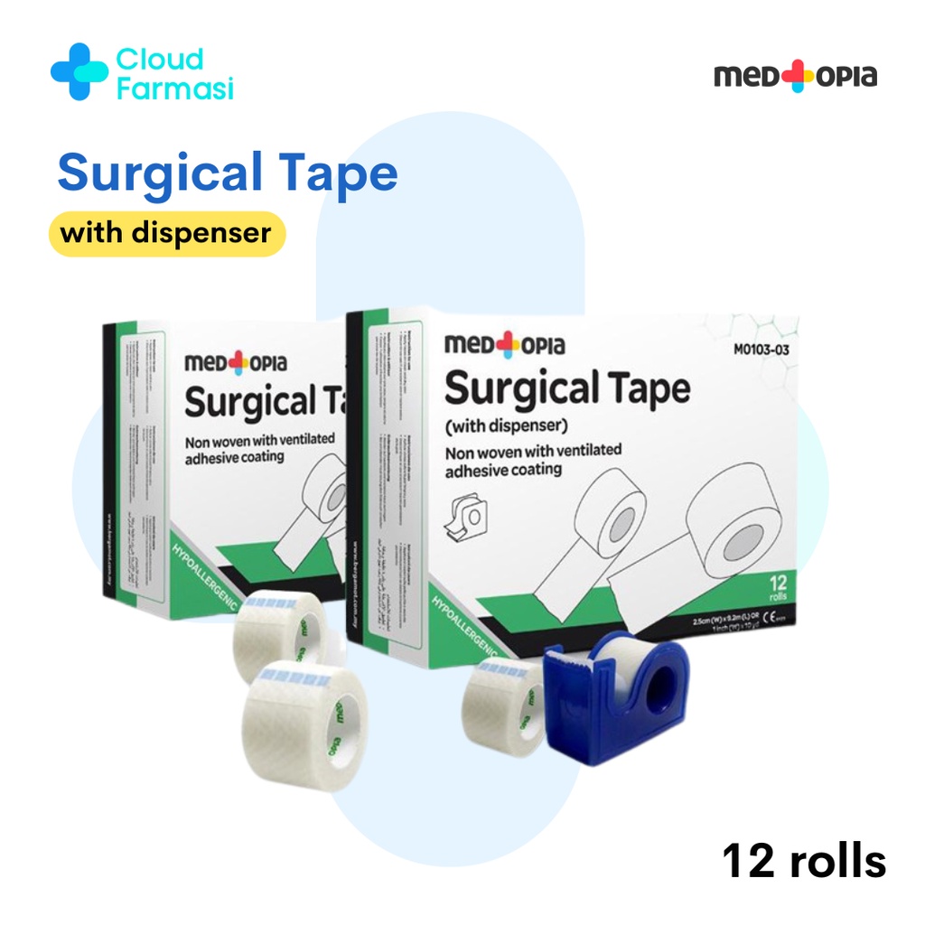 Medtopia 1 inch x 10 Yard Surgical Tape (with Dispenser) [[12rolls/box ...