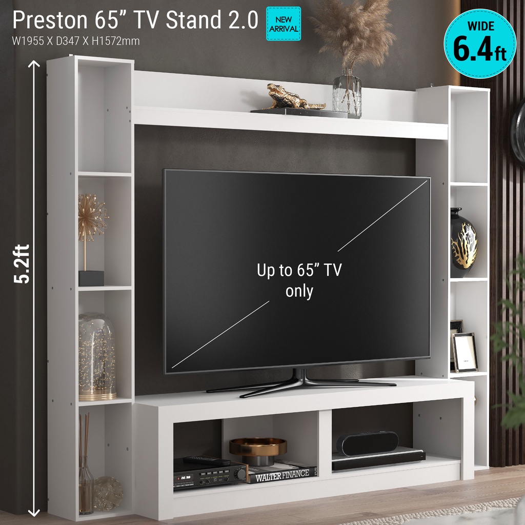 Preston II 80 TV Stand with Storage, Drawers, Shelves, Doors, and Glass  Doors.