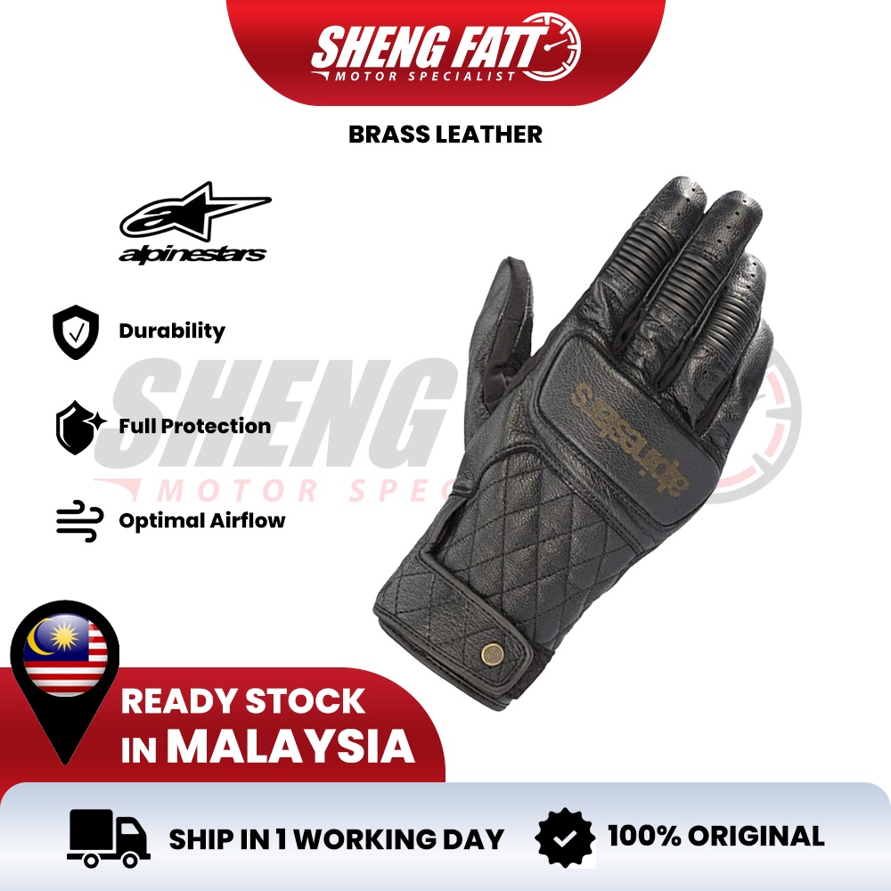 ALPINESTARS Brass Leather Motorcycle Gloves Non-Slip Riding Glove ...