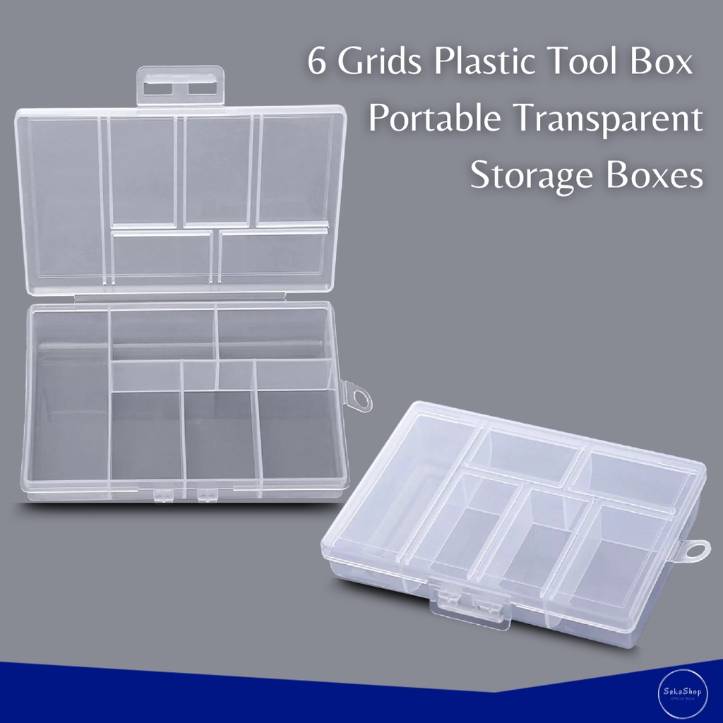 6 Grids Transparent Plastic Jewelry Storage Box Portable Multi-purpose ...