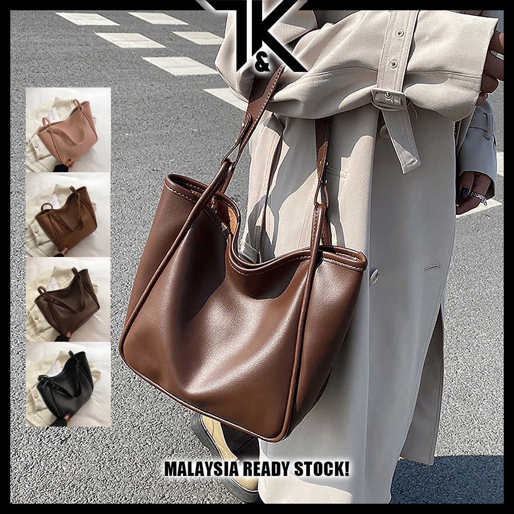 [LOCAL] Minimalist PU Leather Tote Bag Women | Large Shoulder Handbag ...
