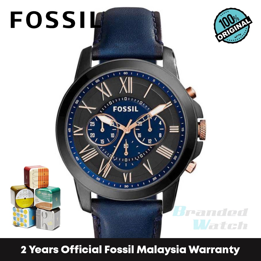 Official Warranty Fossil FS5061IE Men s Grant Chronograph Navy Leather Watch Shopee Malaysia