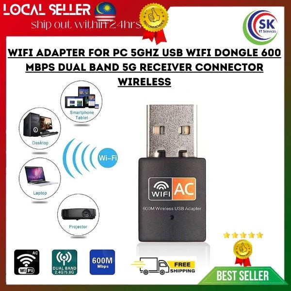 Wifi Adapter for Pc 5ghz USB Wifi Dongle 600 Mbps Dual Band 5G Receiver ...