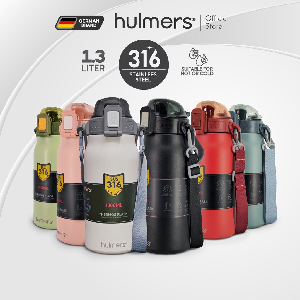 Hulmers Stainless Steel 316 1300ML Thermos Flask With Strap Vacuum